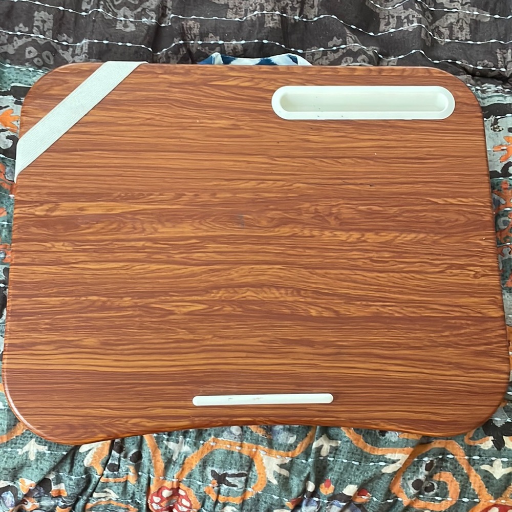 Blue and White Patterned Lap Desk With a Hard Wood Top